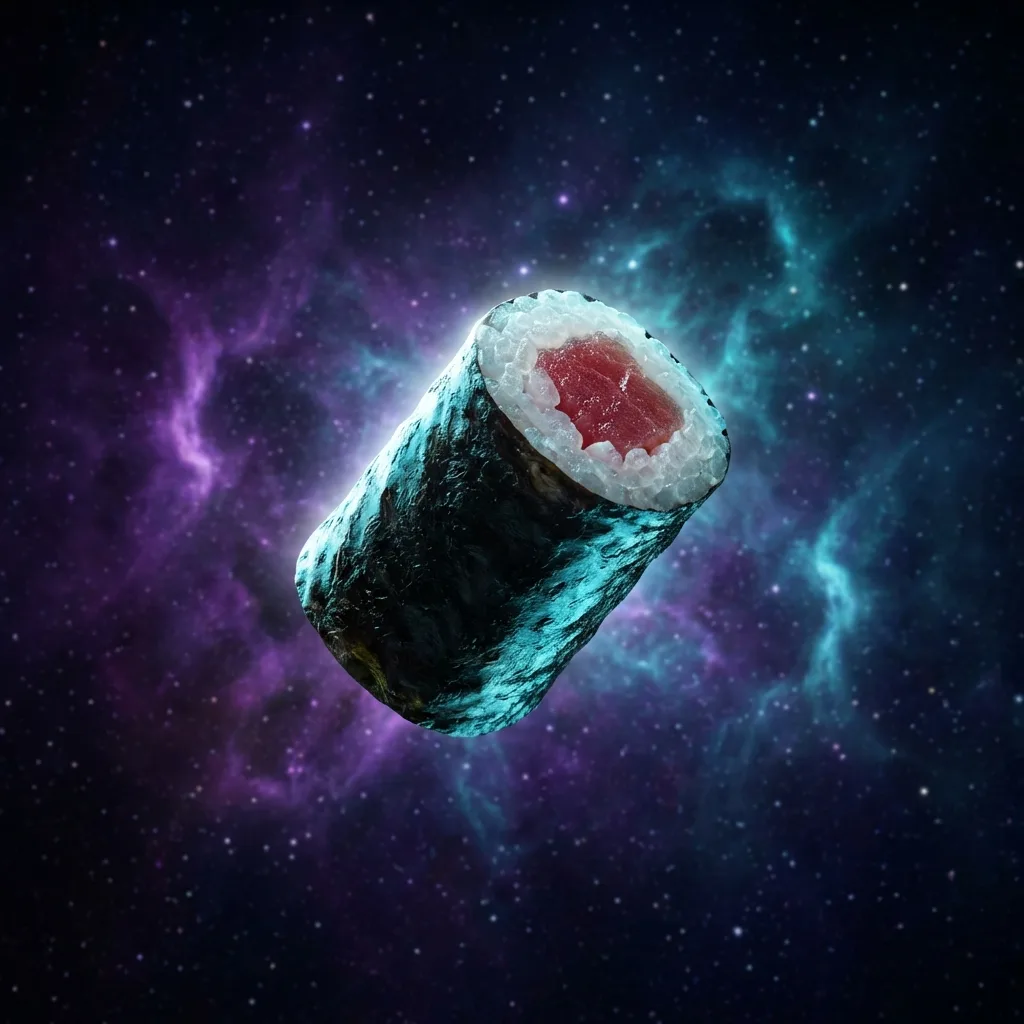 細巻きが宇宙に浮かぶヒーローショット