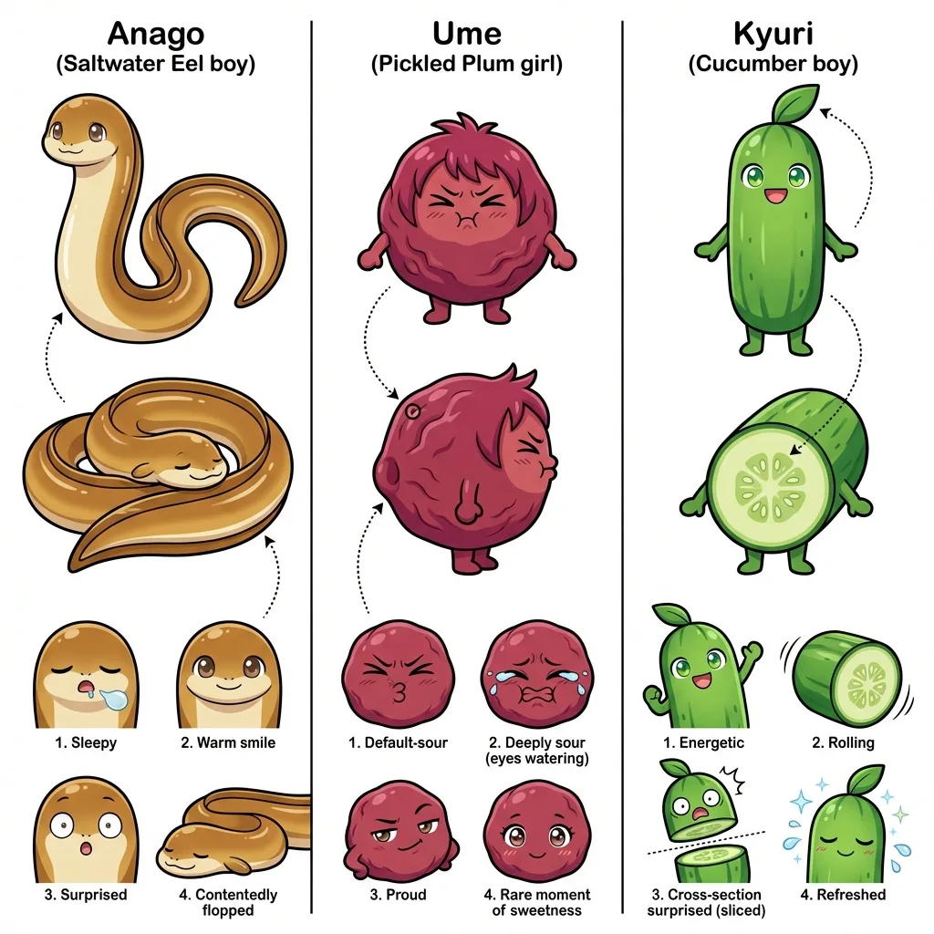 あなごくん・うめちゃん・きゅうりくん キャラクターシート
