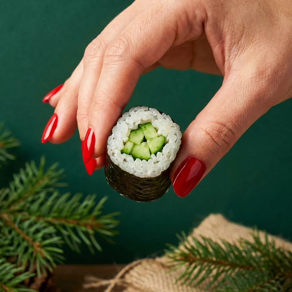 赤いネイルと緑