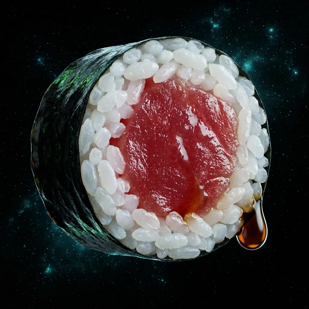 本マグロの断面に醤油が滴るマクロショット