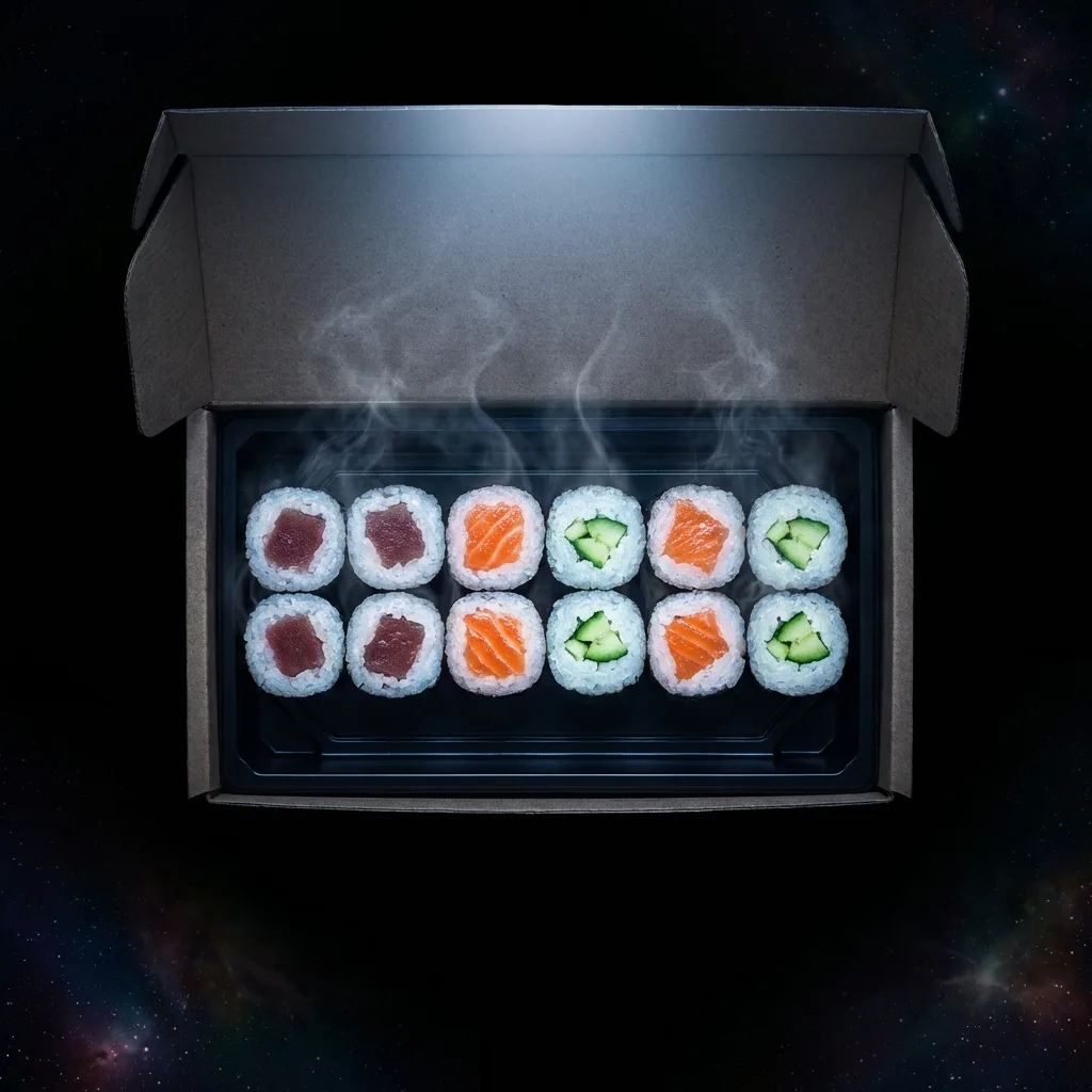 テイクアウト箱を開けた瞬間に湯気が立ち上るショット