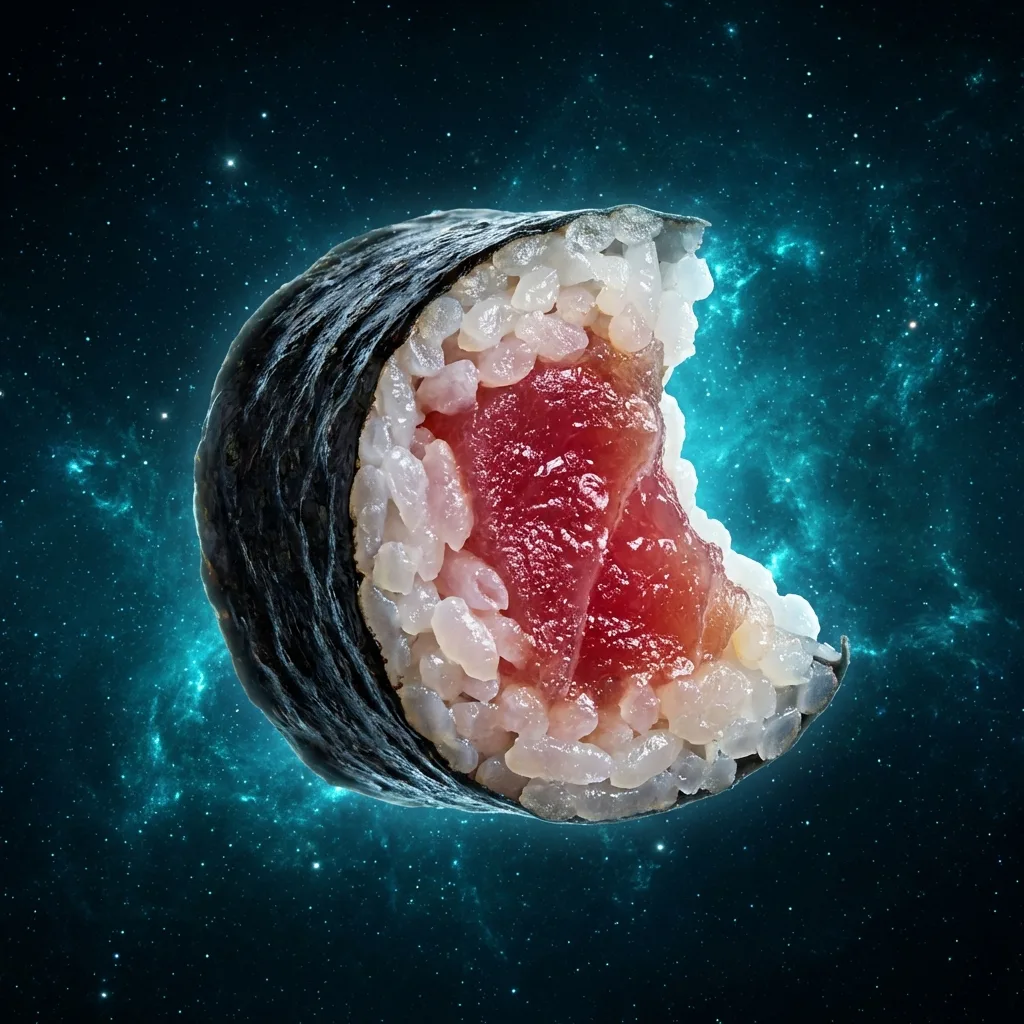 一口かじった細巻きの断面クローズアップ