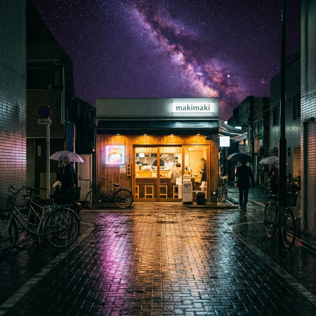 夜の麻布十番店舗外観 × 星空