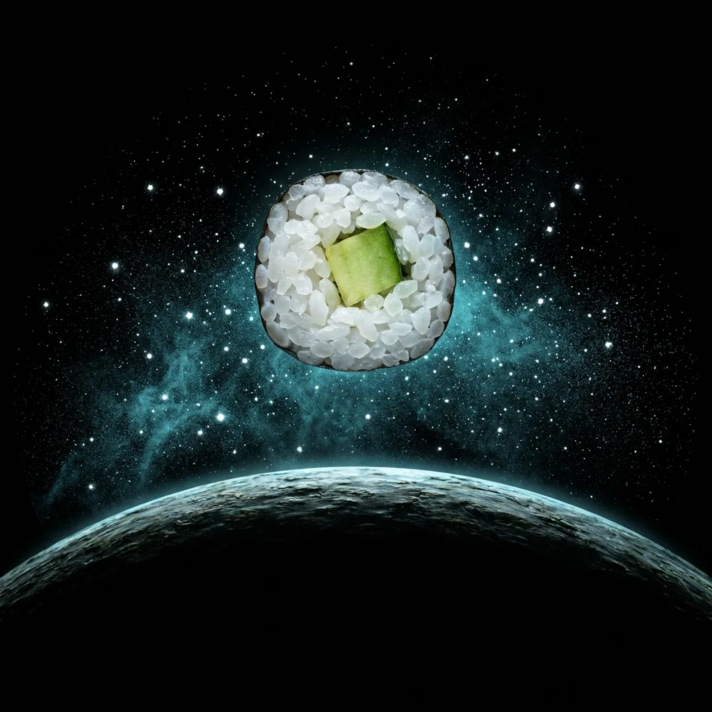 酢飯の米粒が星野のように見えるマクロショット